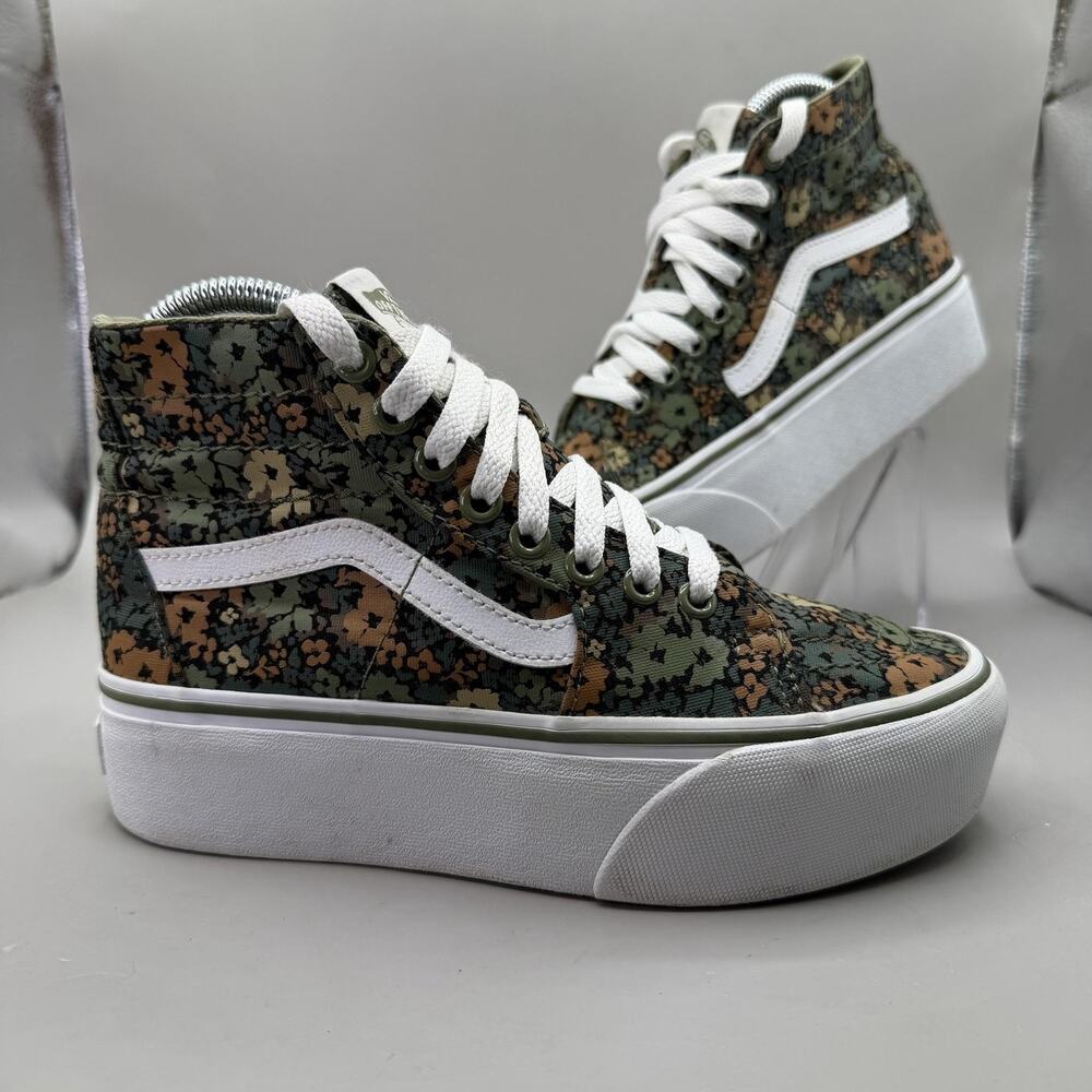 Vans Sk8-Hi Stackform Platform Shoes Mens 4/Womens 5.5 Green Floral Sneakers